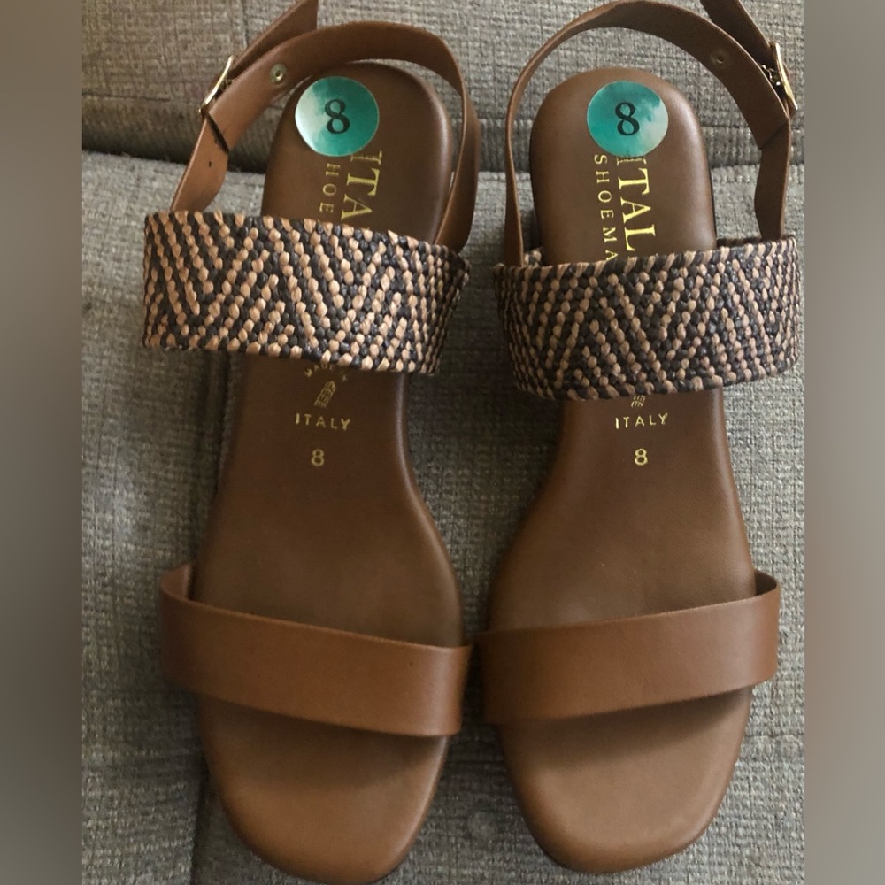 New Italian Shoemakers Sandal Womens Size 8 Woven Slingback Italy Block Heel - Picture 2 of 6